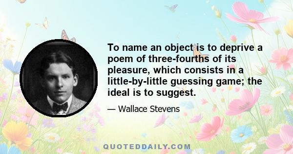 To name an object is to deprive a poem of three-fourths of its pleasure, which consists in a little-by-little guessing game; the ideal is to suggest.