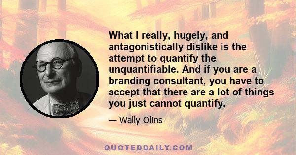 What I really, hugely, and antagonistically dislike is the attempt to quantify the unquantifiable. And if you are a branding consultant, you have to accept that there are a lot of things you just cannot quantify.