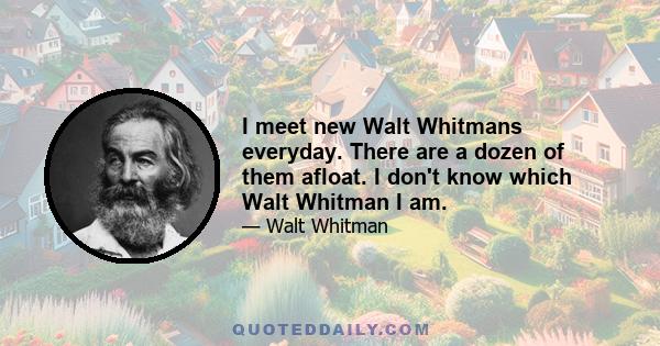 I meet new Walt Whitmans everyday. There are a dozen of them afloat. I don't know which Walt Whitman I am.