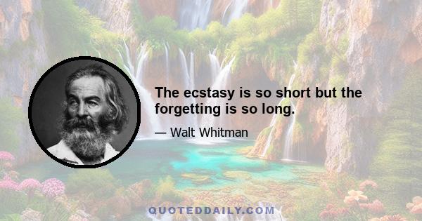 The ecstasy is so short but the forgetting is so long.