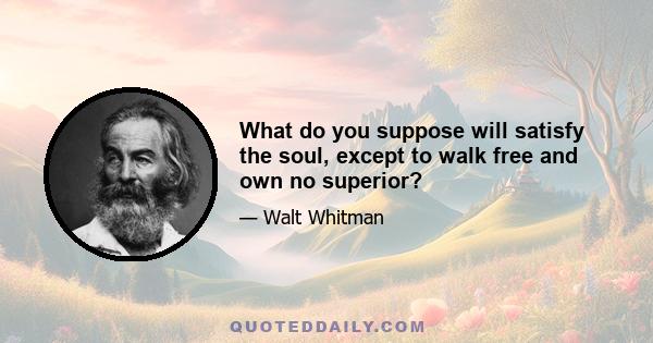 What do you suppose will satisfy the soul, except to walk free and own no superior?