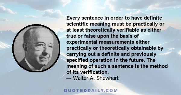 Every sentence in order to have definite scientific meaning must be practically or at least theoretically verifiable as either true or false upon the basis of experimental measurements either practically or