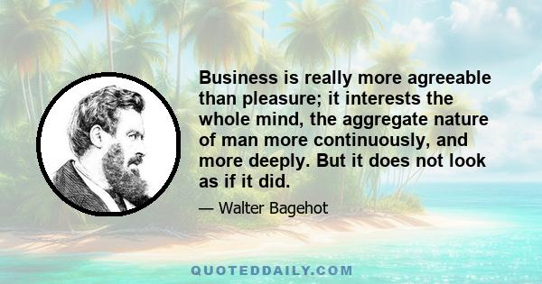 Business is really more agreeable than pleasure; it interests the whole mind, the aggregate nature of man more continuously, and more deeply. But it does not look as if it did.