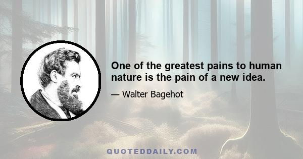 One of the greatest pains to human nature is the pain of a new idea.