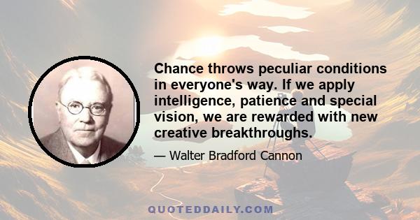 Chance throws peculiar conditions in everyone's way. If we apply intelligence, patience and special vision, we are rewarded with new creative breakthroughs.