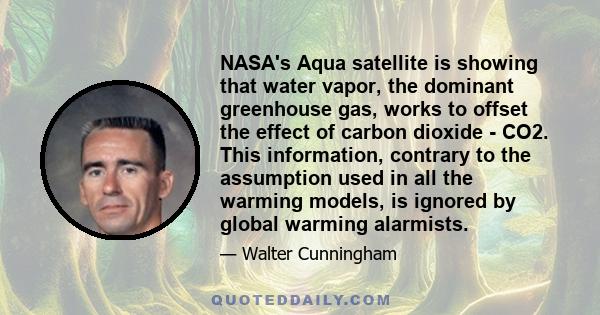 NASA's Aqua satellite is showing that water vapor, the dominant greenhouse gas, works to offset the effect of carbon dioxide - CO2. This information, contrary to the assumption used in all the warming models, is ignored 