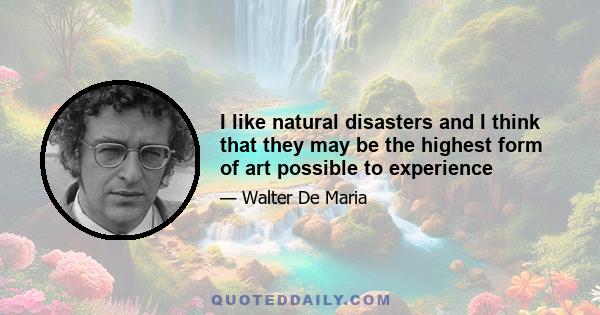 I like natural disasters and I think that they may be the highest form of art possible to experience