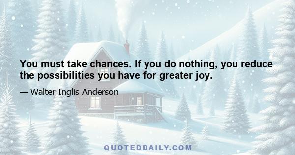 You must take chances. If you do nothing, you reduce the possibilities you have for greater joy.