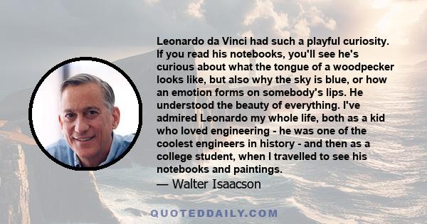 Leonardo da Vinci had such a playful curiosity. If you read his notebooks, you'll see he's curious about what the tongue of a woodpecker looks like, but also why the sky is blue, or how an emotion forms on somebody's