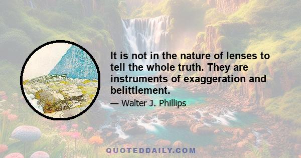 It is not in the nature of lenses to tell the whole truth. They are instruments of exaggeration and belittlement.