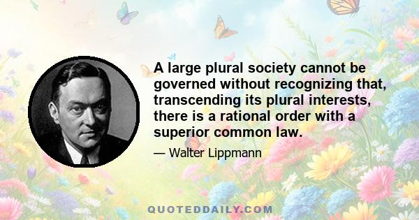 A large plural society cannot be governed without recognizing that, transcending its plural interests, there is a rational order with a superior common law.