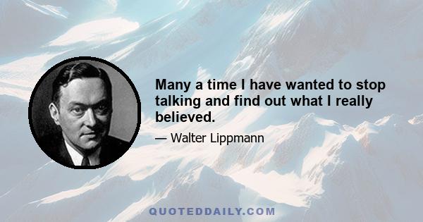 Many a time I have wanted to stop talking and find out what I really believed.