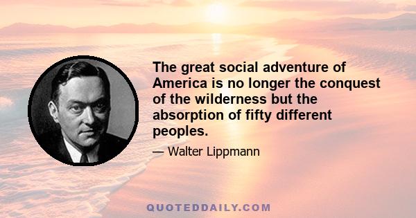 The great social adventure of America is no longer the conquest of the wilderness but the absorption of fifty different peoples.