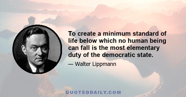 To create a minimum standard of life below which no human being can fall is the most elementary duty of the democratic state.