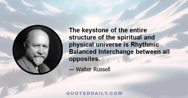 The keystone of the entire structure of the spiritual and physical universe is Rhythmic Balanced Interchange between all opposites.