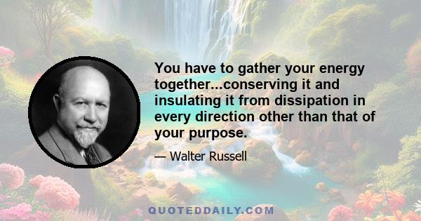 You have to gather your energy together...conserving it and insulating it from dissipation in every direction other than that of your purpose.