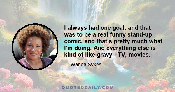 I always had one goal, and that was to be a real funny stand-up comic, and that's pretty much what I'm doing. And everything else is kind of like gravy - TV, movies.