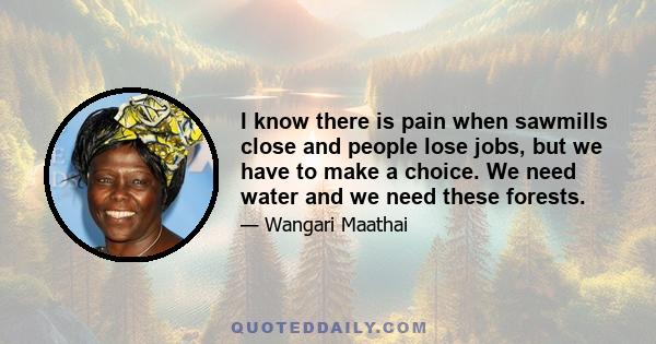 I know there is pain when sawmills close and people lose jobs, but we have to make a choice. We need water and we need these forests.