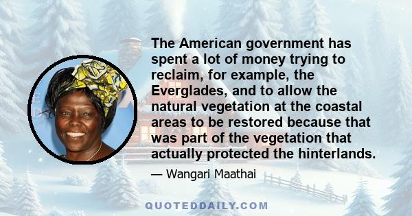 The American government has spent a lot of money trying to reclaim, for example, the Everglades, and to allow the natural vegetation at the coastal areas to be restored because that was part of the vegetation that