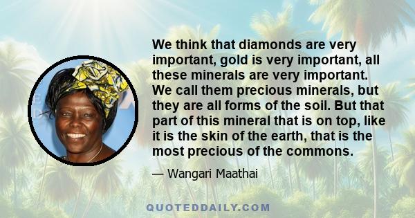 We think that diamonds are very important, gold is very important, all these minerals are very important. We call them precious minerals, but they are all forms of the soil. But that part of this mineral that is on top, 