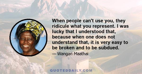 When people can't use you, they ridicule what you represent. I was lucky that I understood that, because when one does not understand that, it is very easy to be broken and to be subdued.