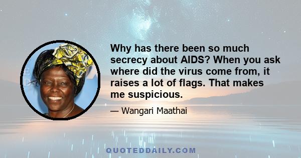 Why has there been so much secrecy about AIDS? When you ask where did the virus come from, it raises a lot of flags. That makes me suspicious.