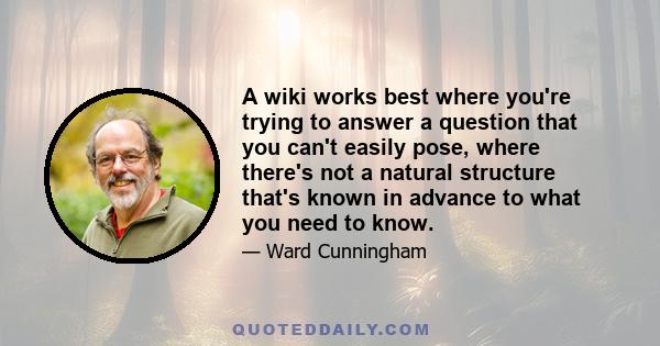 A wiki works best where you're trying to answer a question that you can't easily pose, where there's not a natural structure that's known in advance to what you need to know.