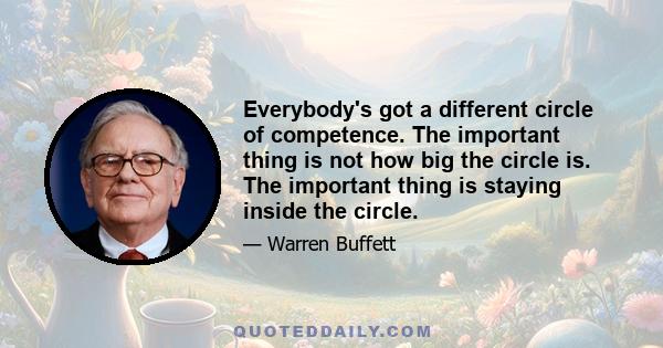 Everybody's got a different circle of competence. The important thing is not how big the circle is. The important thing is staying inside the circle.