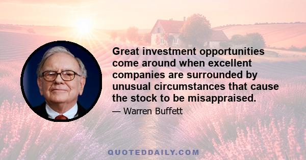 Great investment opportunities come around when excellent companies are surrounded by unusual circumstances that cause the stock to be misappraised.