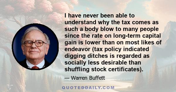 I have never been able to understand why the tax comes as such a body blow to many people since the rate on long-term capital gain is lower than on most likes of endeavor (tax policy indicated digging ditches is