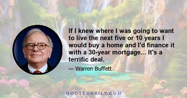 If I knew where I was going to want to live the next five or 10 years I would buy a home and I'd finance it with a 30-year mortgage... It's a terrific deal.