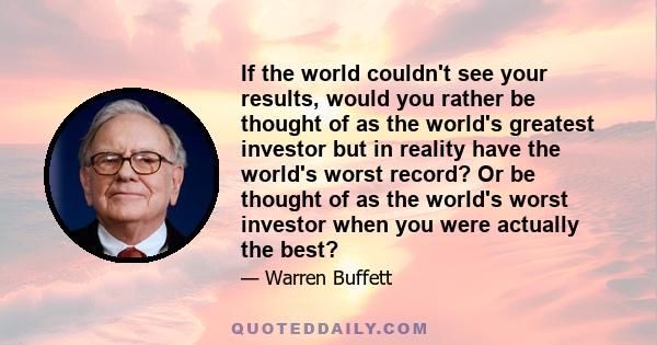 If the world couldn't see your results, would you rather be thought of as the world's greatest investor but in reality have the world's worst record? Or be thought of as the world's worst investor when you were actually 