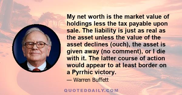 My net worth is the market value of holdings less the tax payable upon sale. The liability is just as real as the asset unless the value of the asset declines (ouch), the asset is given away (no comment), or I die with