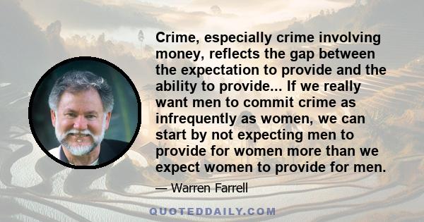 Crime, especially crime involving money, reflects the gap between the expectation to provide and the ability to provide... If we really want men to commit crime as infrequently as women, we can start by not expecting