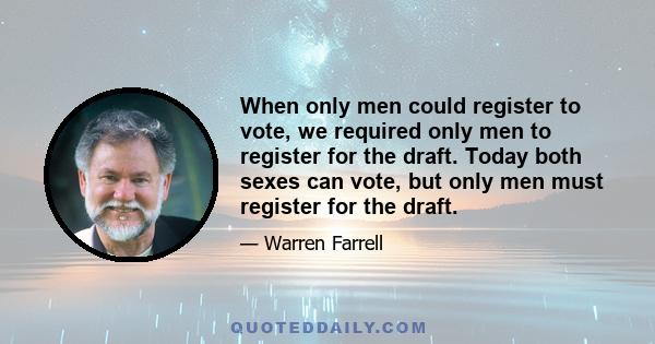 When only men could register to vote, we required only men to register for the draft. Today both sexes can vote, but only men must register for the draft.