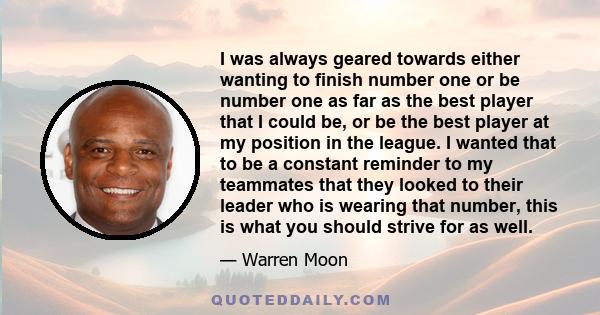 I was always geared towards either wanting to finish number one or be number one as far as the best player that I could be, or be the best player at my position in the league. I wanted that to be a constant reminder to