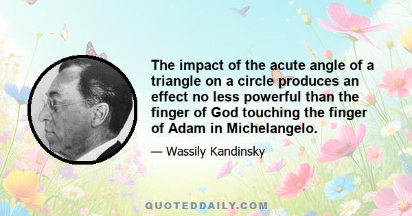 The impact of the acute angle of a triangle on a circle produces an effect no less powerful than the finger of God touching the finger of Adam in Michelangelo.