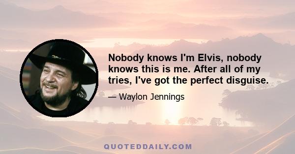 Nobody knows I'm Elvis, nobody knows this is me. After all of my tries, I've got the perfect disguise.