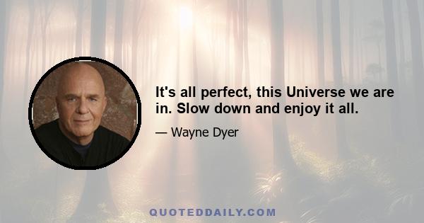 It's all perfect, this Universe we are in. Slow down and enjoy it all.