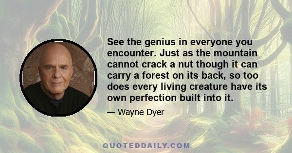 See the genius in everyone you encounter. Just as the mountain cannot crack a nut though it can carry a forest on its back, so too does every living creature have its own perfection built into it.