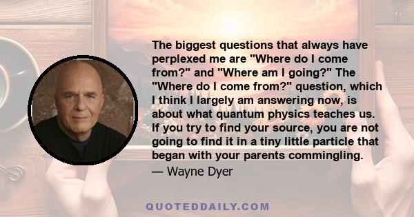 The biggest questions that always have perplexed me are Where do I come from? and Where am I going? The Where do I come from? question, which I think I largely am answering now, is about what quantum physics teaches us. 