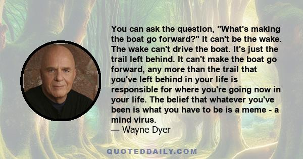 You can ask the question, What's making the boat go forward? It can't be the wake. The wake can't drive the boat. It's just the trail left behind. It can't make the boat go forward, any more than the trail that you've