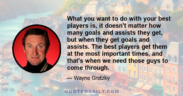 What you want to do with your best players is, it doesn't matter how many goals and assists they get, but when they get goals and assists. The best players get them at the most important times, and that's when we need