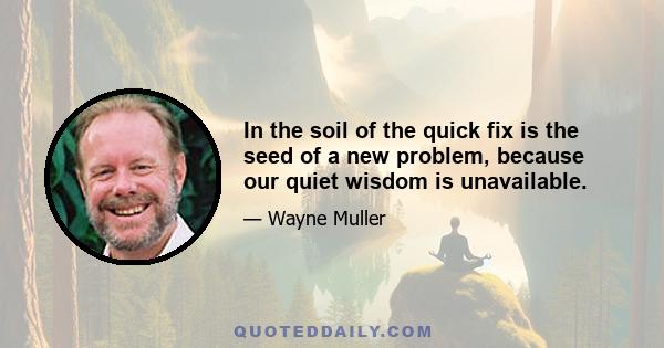 In the soil of the quick fix is the seed of a new problem, because our quiet wisdom is unavailable.