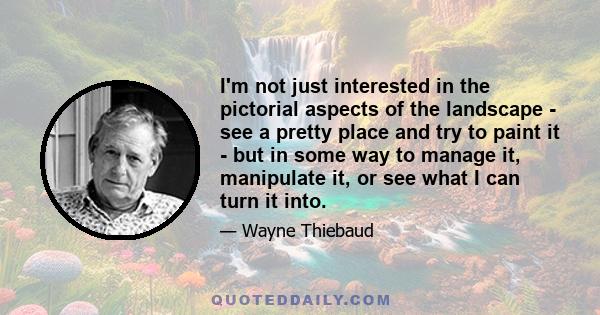 I'm not just interested in the pictorial aspects of the landscape - see a pretty place and try to paint it - but in some way to manage it, manipulate it, or see what I can turn it into.