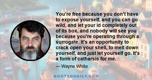 You're free because you don't have to expose yourself, and you can go wild, and let your id completely out of its box, and nobody will see you because you're operating through a surrogate. It's an opportunity to crack