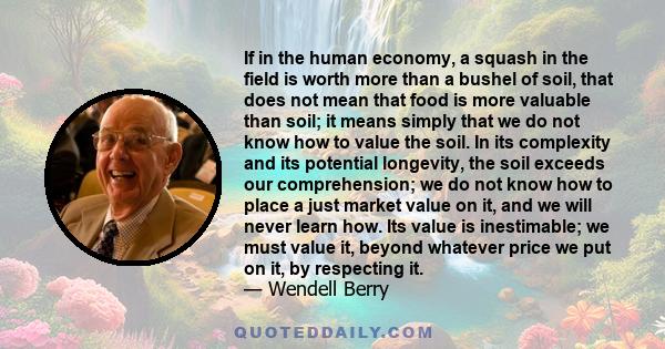 If in the human economy, a squash in the field is worth more than a bushel of soil, that does not mean that food is more valuable than soil; it means simply that we do not know how to value the soil. In its complexity