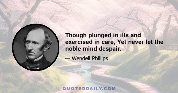 Though plunged in ills and exercised in care, Yet never let the noble mind despair.