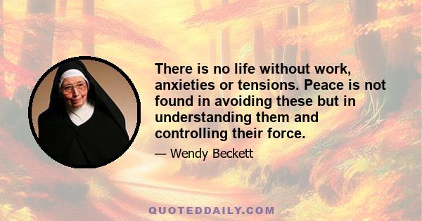 There is no life without work, anxieties or tensions. Peace is not found in avoiding these but in understanding them and controlling their force.