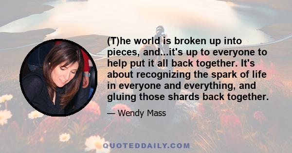 (T)he world is broken up into pieces, and...it's up to everyone to help put it all back together. It's about recognizing the spark of life in everyone and everything, and gluing those shards back together.